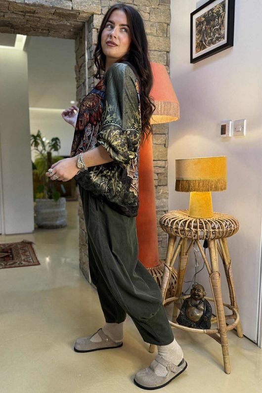 Lomi Mandala Stretch Velour Sweatshirt Olive